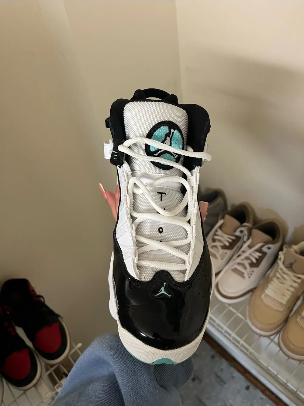Jordan Kids' White, Black, and Aqua Retro Basketball Sneakers